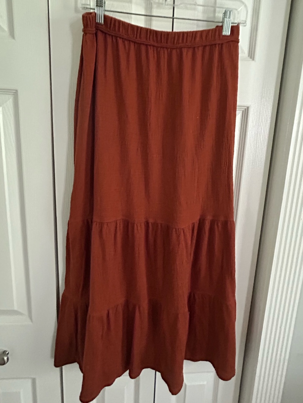 Max Studio XL Rust Tiered Midi Skirt Boho Cottagecore Elastic Waist